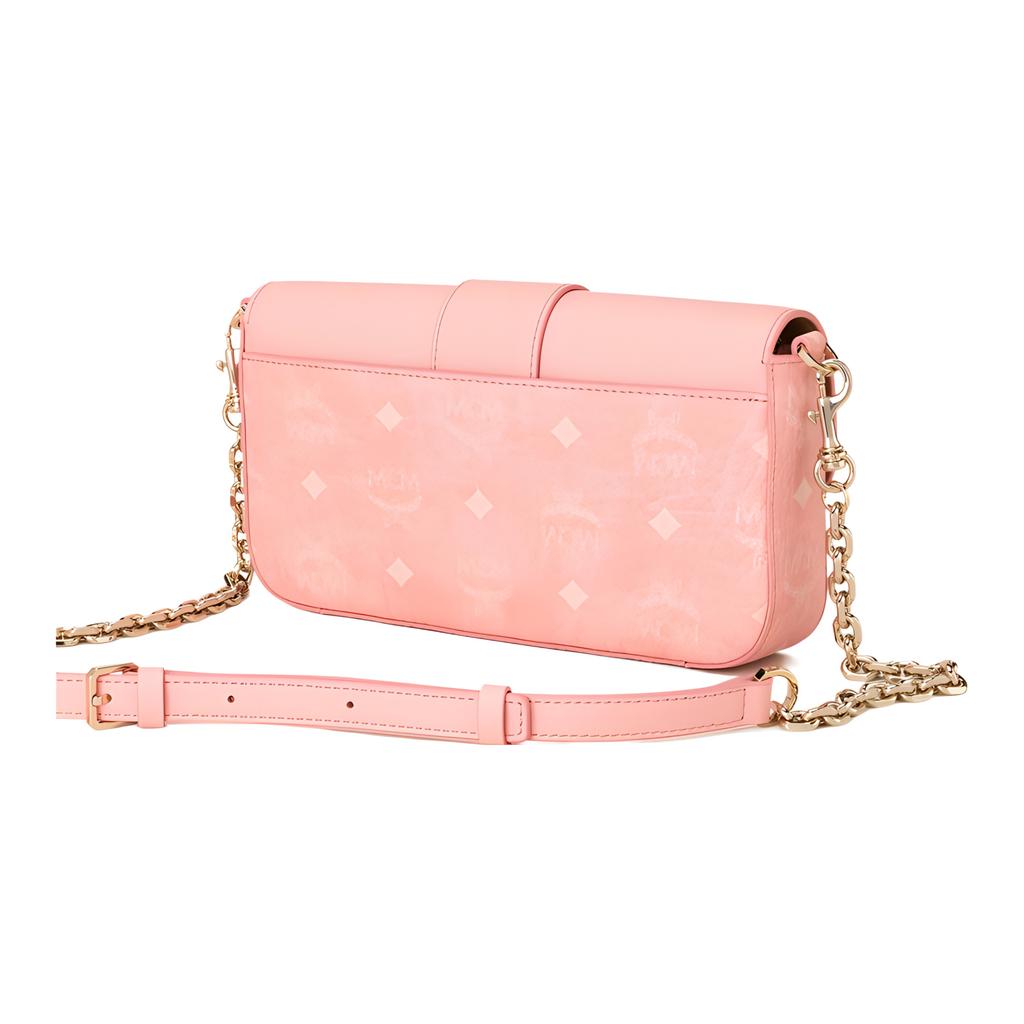 New MCM Mode Travia Coated Canvas With Calfskin Trim Handheld Crossbody Bag, Shoulder Bag Regular Women's Pink MWSCALD03QZ001