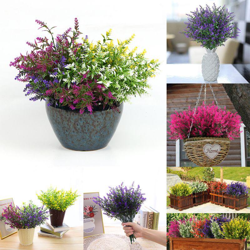 Bundles Artificial 8 Flowers Plastic Fake Outdoor Plants For Garden Porch Window