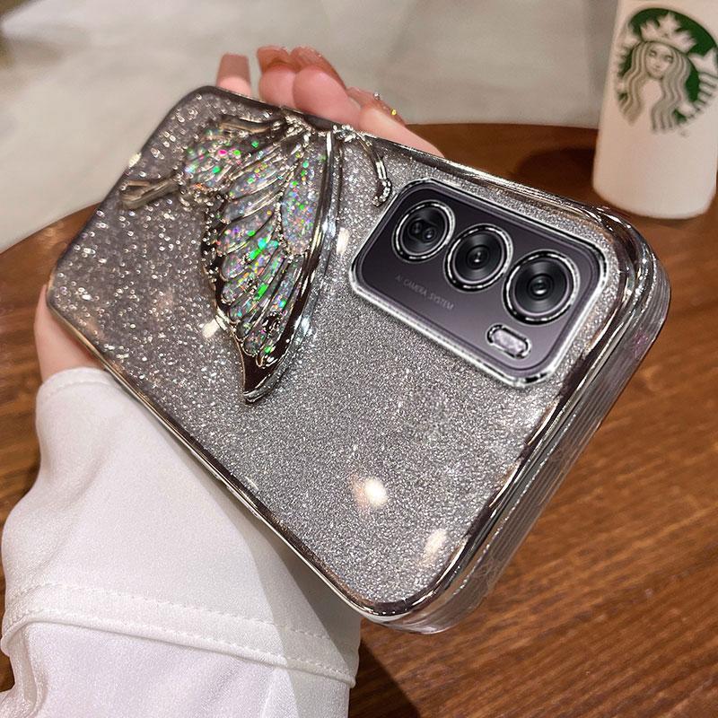 

Reno12 5G Case Luxury,Bling Quicksand Butterfly Case For OPPO Reno 12 11 10 pro A59 A79 A38 A78 A36 A76 A57 A58 Shockproof Cover A58 5G серебряный