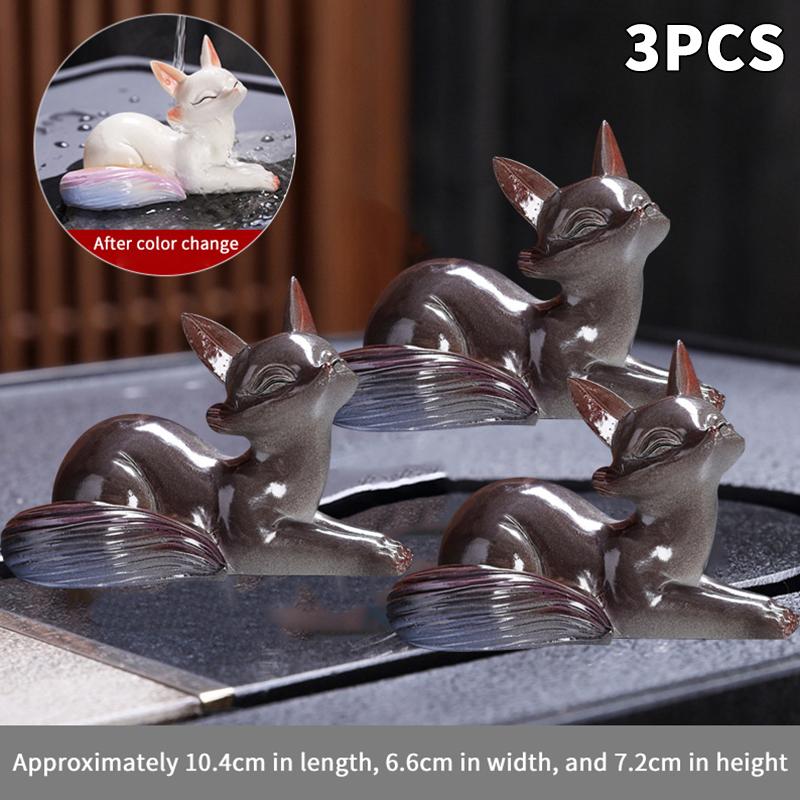 Cute Fox Color-Changing Tea Pet Ornament Creative Tea Ceremony Accessories Home Desktop Small Fox Figurines Decoration
