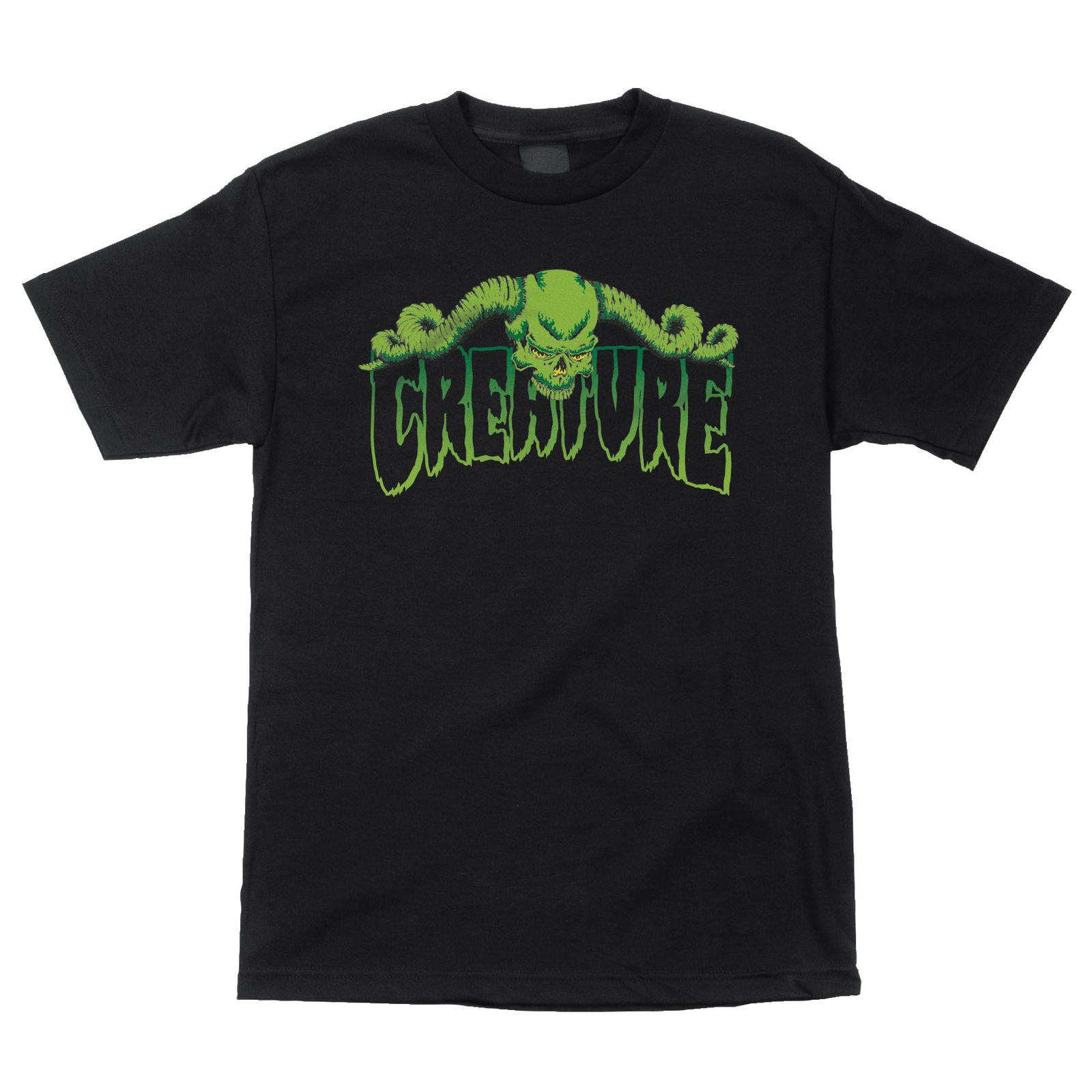 Creature HORNS OUTLINE Skateboard T Shirt BLACK XXXXL