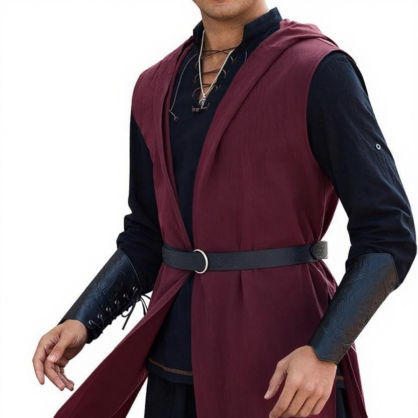 Capa con Capucha Medieval Renacentista Chaleco sin Mangas de Caballero Vikingo para Halloween o Representaciones Teatrales