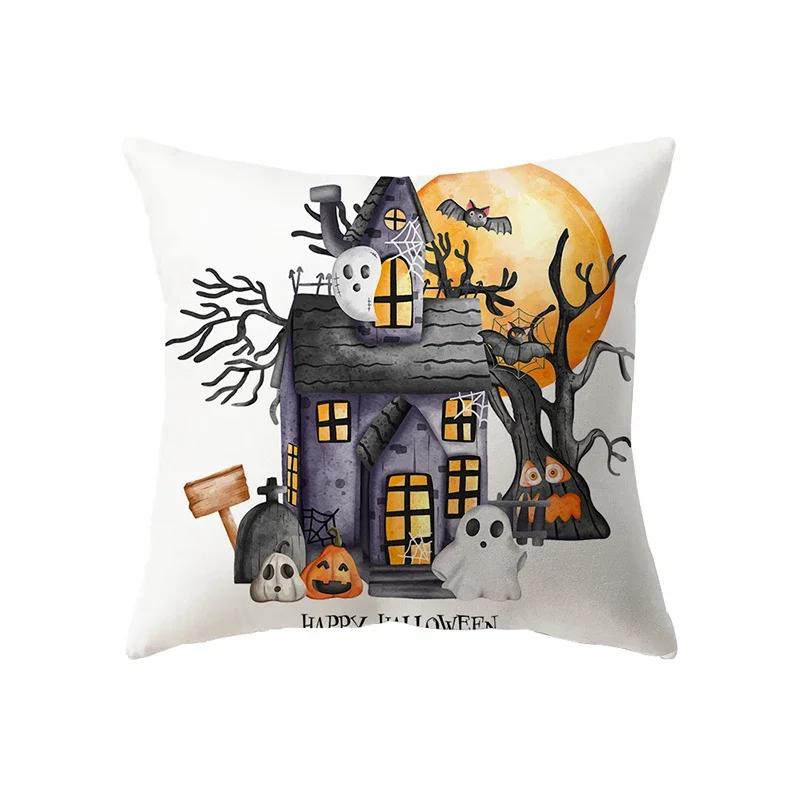 Halloween Theme Horror Pumpkin Bat Print Pattern Cushion Cover Home Living Room Sofa Decoration Polyester Pillow