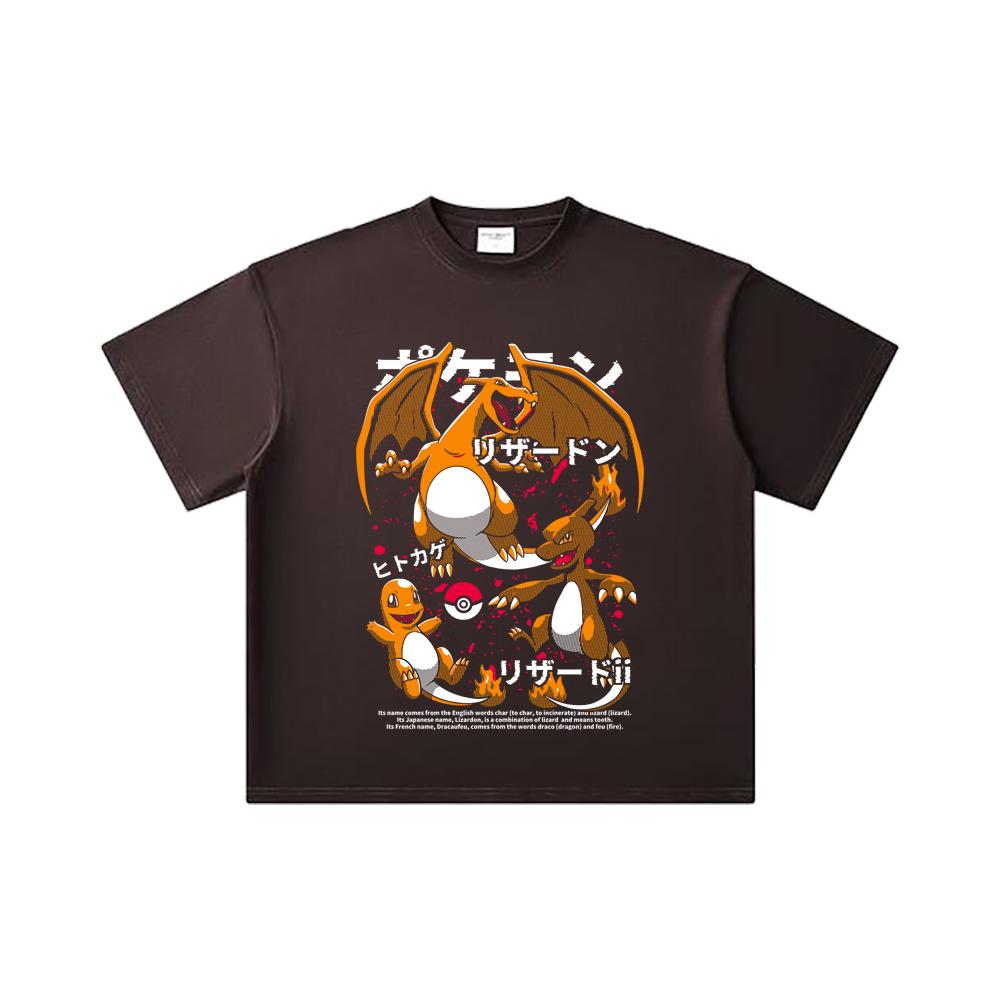 260 GSM Double Yarn 32 Count 100% Cotton Pokemon V19 Charmander Print Unisex Heavy Cotton T Shirt