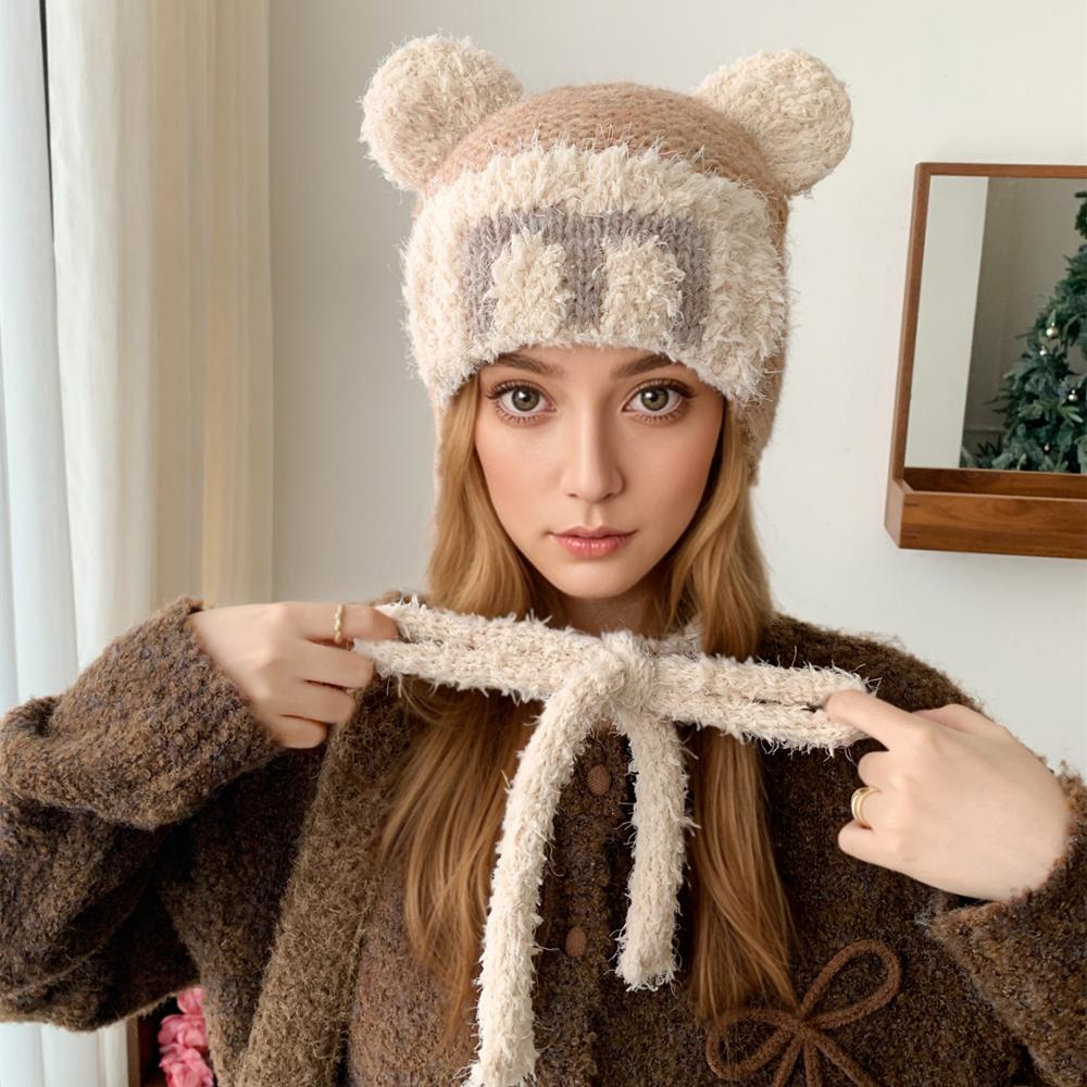 

Новая женская милая зимняя шапка с кошачьими ушками, модная уличная вязаная шапка с ушками, милая женская шапка-денди для девочек 56cm-60cm хаки