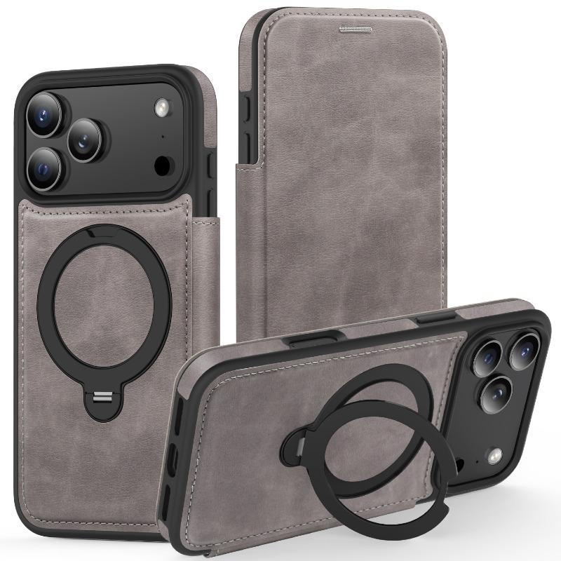 Wireless Charging Flip Case For iPhone 17Air 17 Promax 16 Plus 15 Pro Max 14 Pro 13 12 Leather Case Cards Slots Kickstand Cover