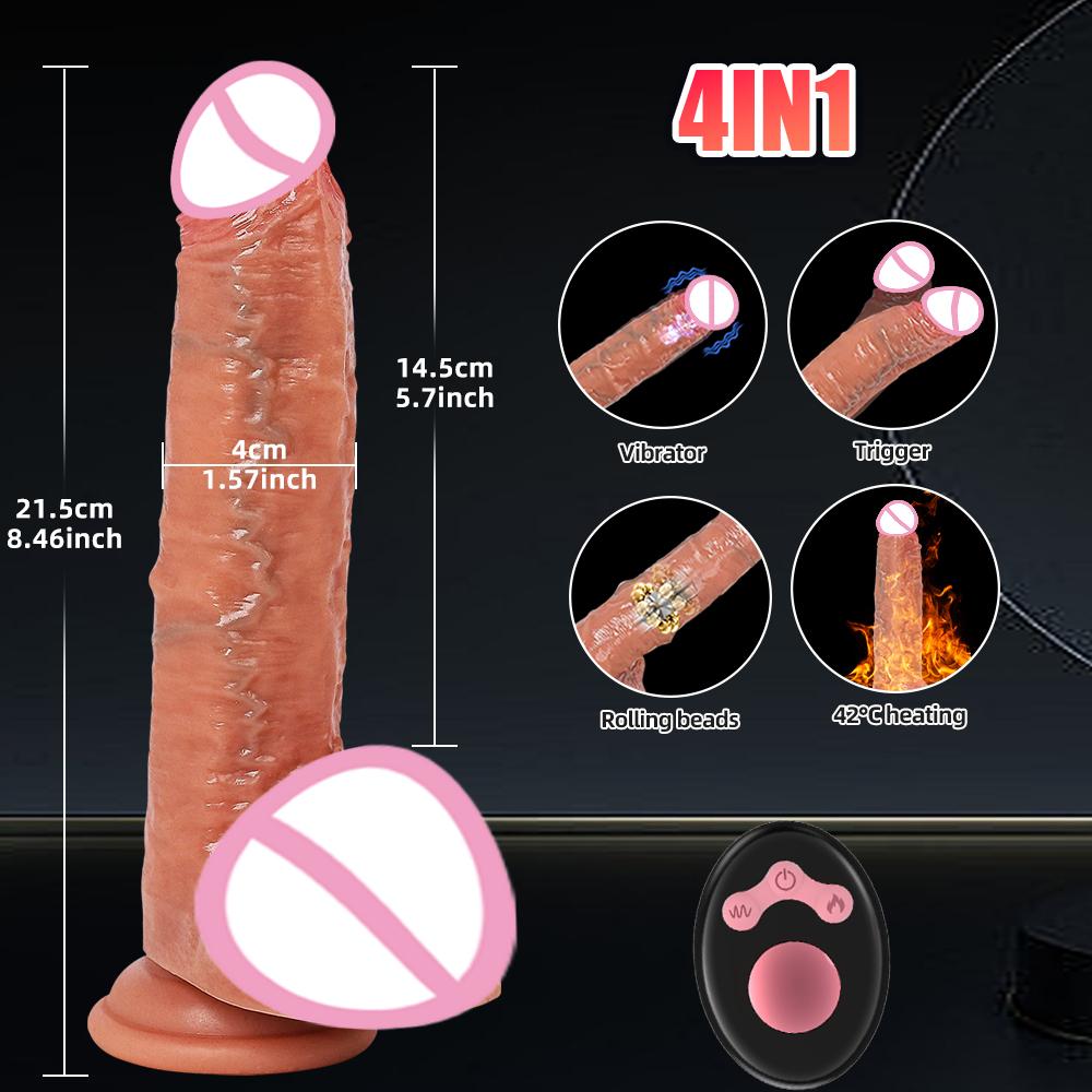 Telescopic Dildo Vibrator Realistic Glans Penis Trigger Sextoy Remote Control Heating Thrusting Dildo Vagina Massage Sex Machine