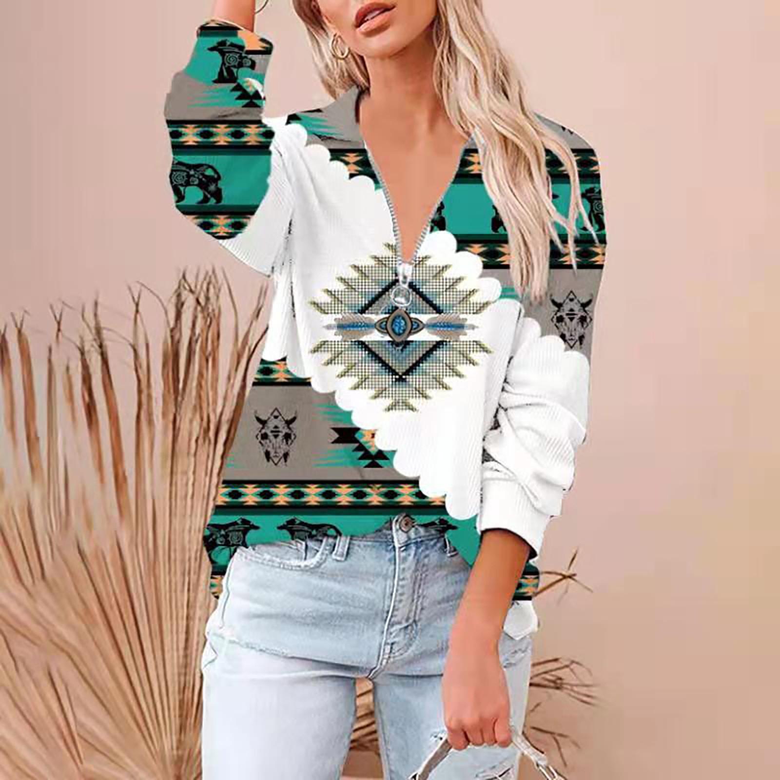 

Женская повседневная модная блузка с длинными рукавами и застежкой-молнией большого размера с v-образным вырезом и принтом M белый