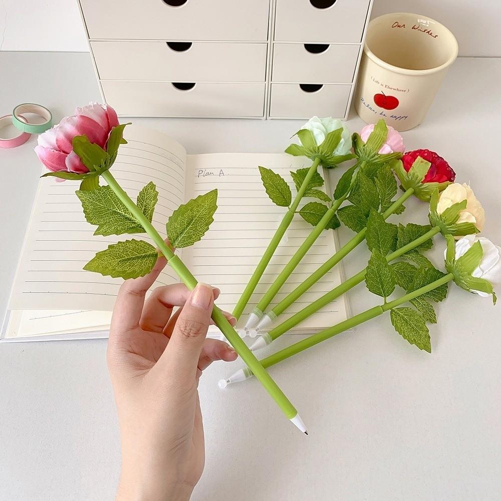 Fake Rose Neutral Gel Pens Writing Smoothly Signature Pen Artificial Flowers Ballpoint Pen Ladies