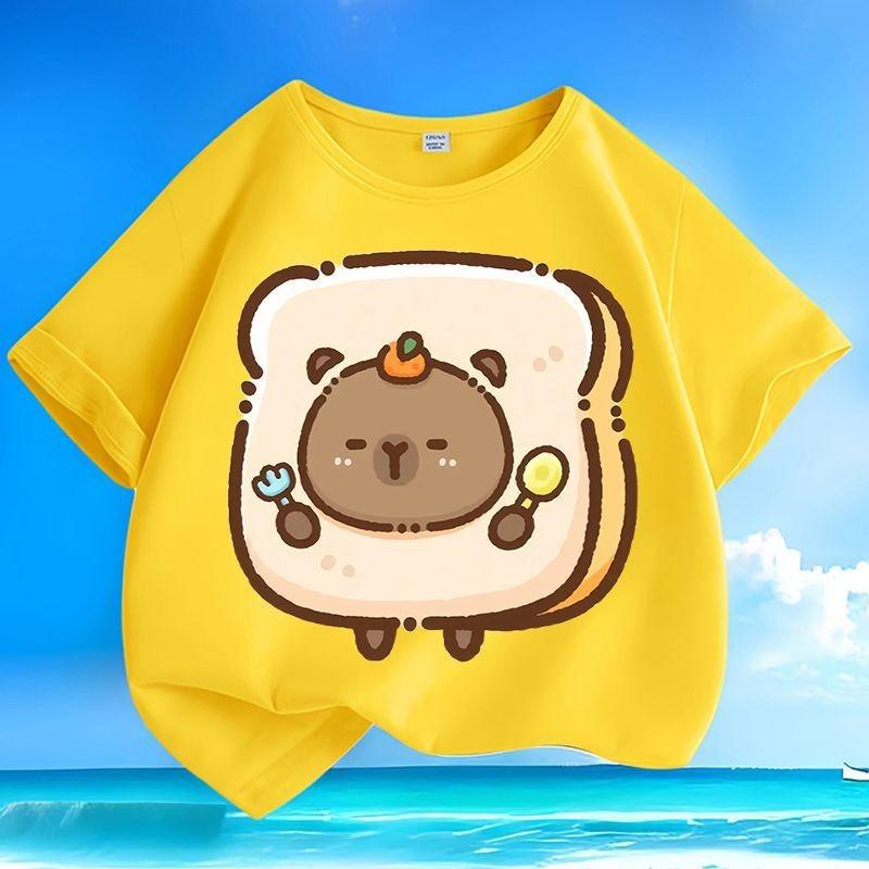 Cartoon Capybara Kids T-shirt Boys Girls Comfortable Machine Washable Wrinkle-resistant Versatile Tops