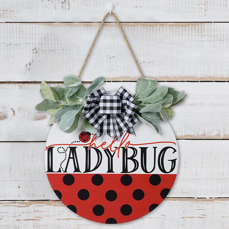 

Hanging Ladybug Adorable Sign With Fashionable Black White And Gray Bow Ideal Springtime For Ladybug Red