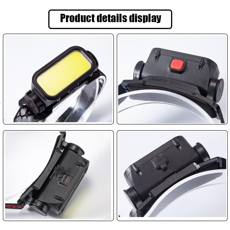 Przenośna Mocna Latarka Czołowa LED COB Ładowana przez USB Reflektor Wbudowana Bateria Wodoodporna Latarka Czołowa Kemping Wędkarstwo Lampa Czołowa