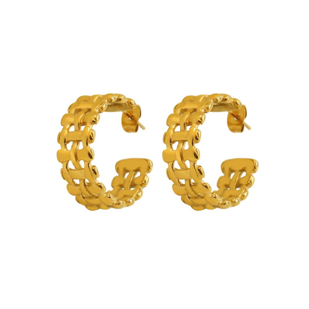 Trendy Hong Kong Style Women s 18k Gold-Plated Titanium Steel Mesh Earrings