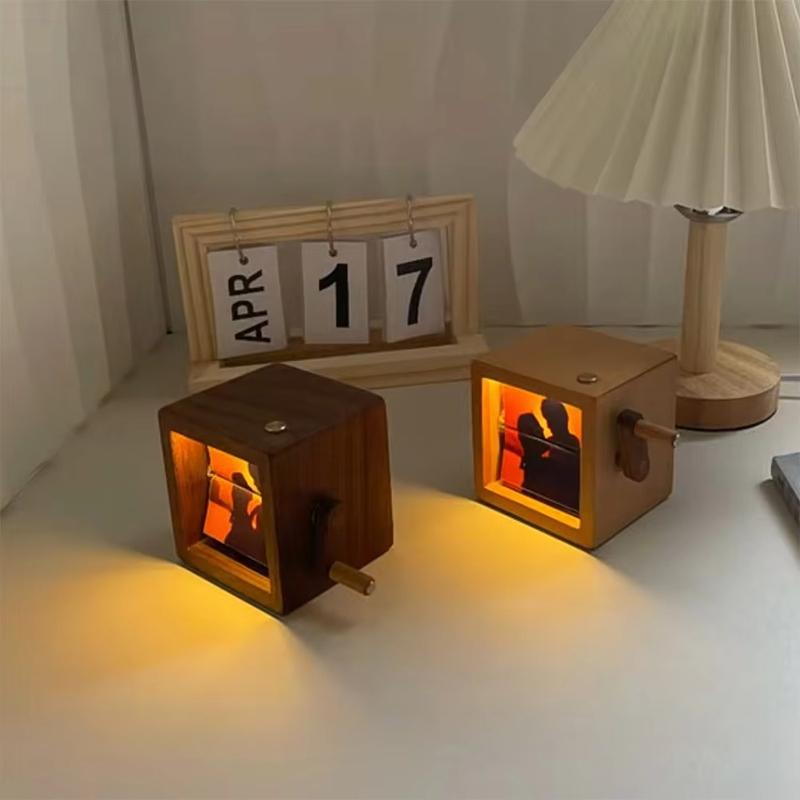 Custom Hand Cranked Photo Flipbook Box Personalized Photocard Holder Flipbook Valentine Day Gifts Solid Wood Slightly Colors