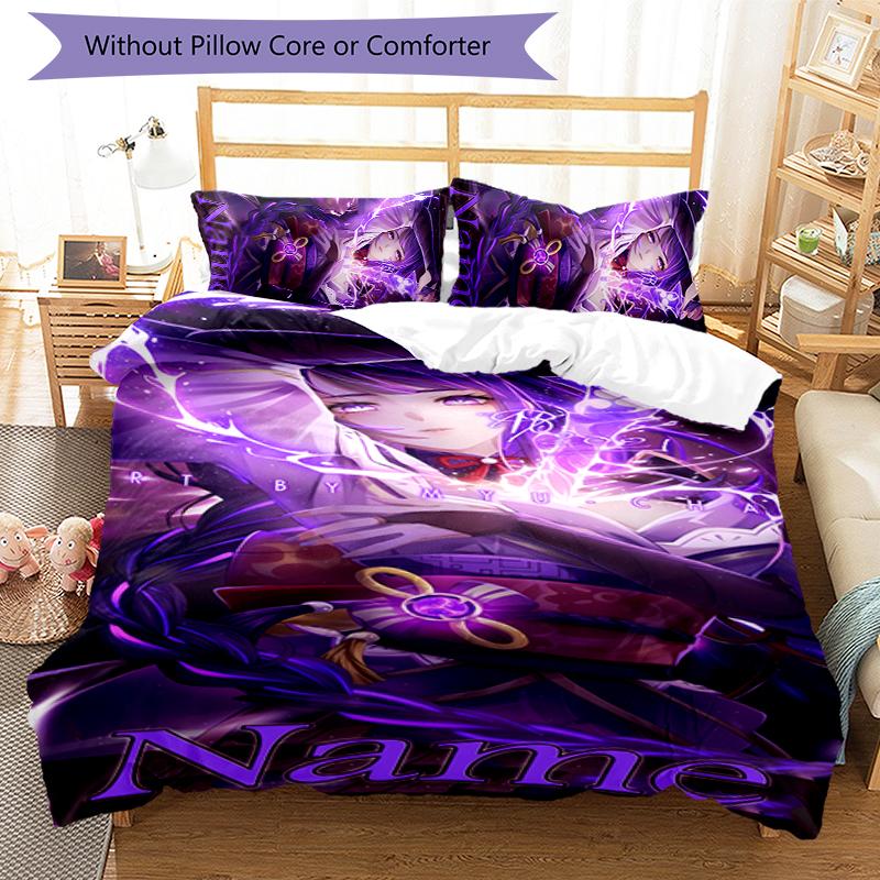 3pcs Custom Name Genshin Impact Balzebub Bedding Set Duvet Cover Closure Includes 1 Duvet Cover & 2 Pillowcases for All Seasons Bedroom Decor