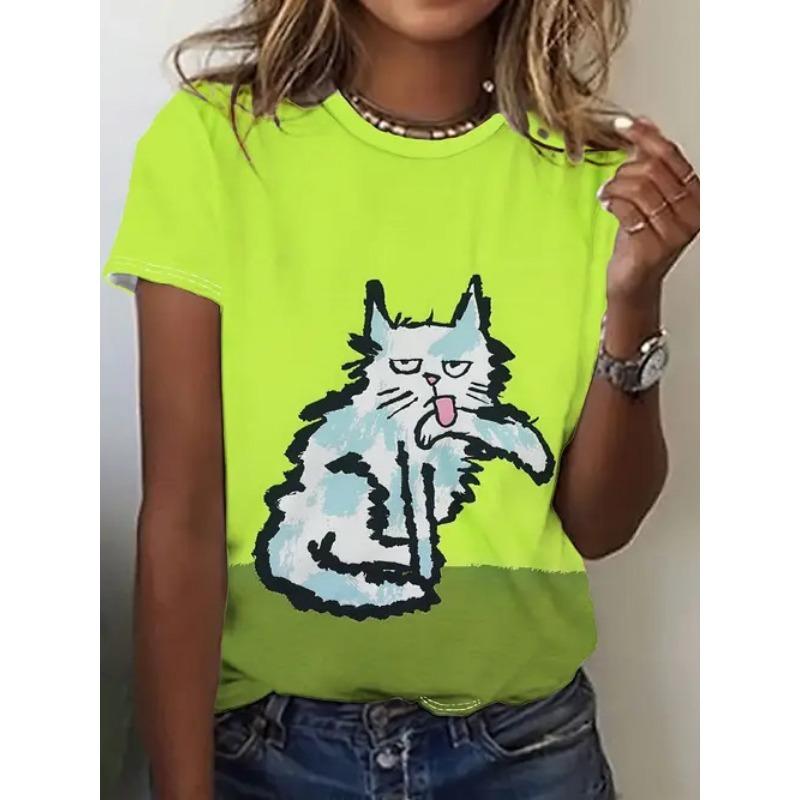 

Loose Summer Fashion Versatile Round Neck Short Sleeved Temperament Women s T-shirt Top Simple Animal Print Shirt S