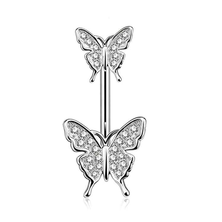 Heart-shaped Round Piercing Jewelry Navel Ring, Copper Inlaid Zircon Stainless Steel Navel Nail