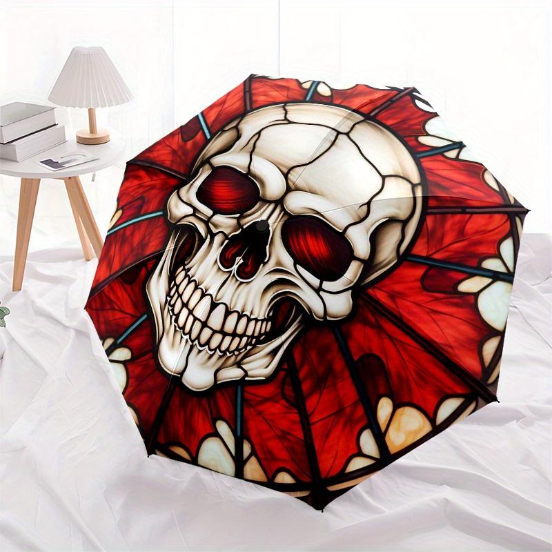 Stained Skull Halloween DecorationUmbrella, Portable 3-Fold Compact Umbrella,Christmas Gift ES651