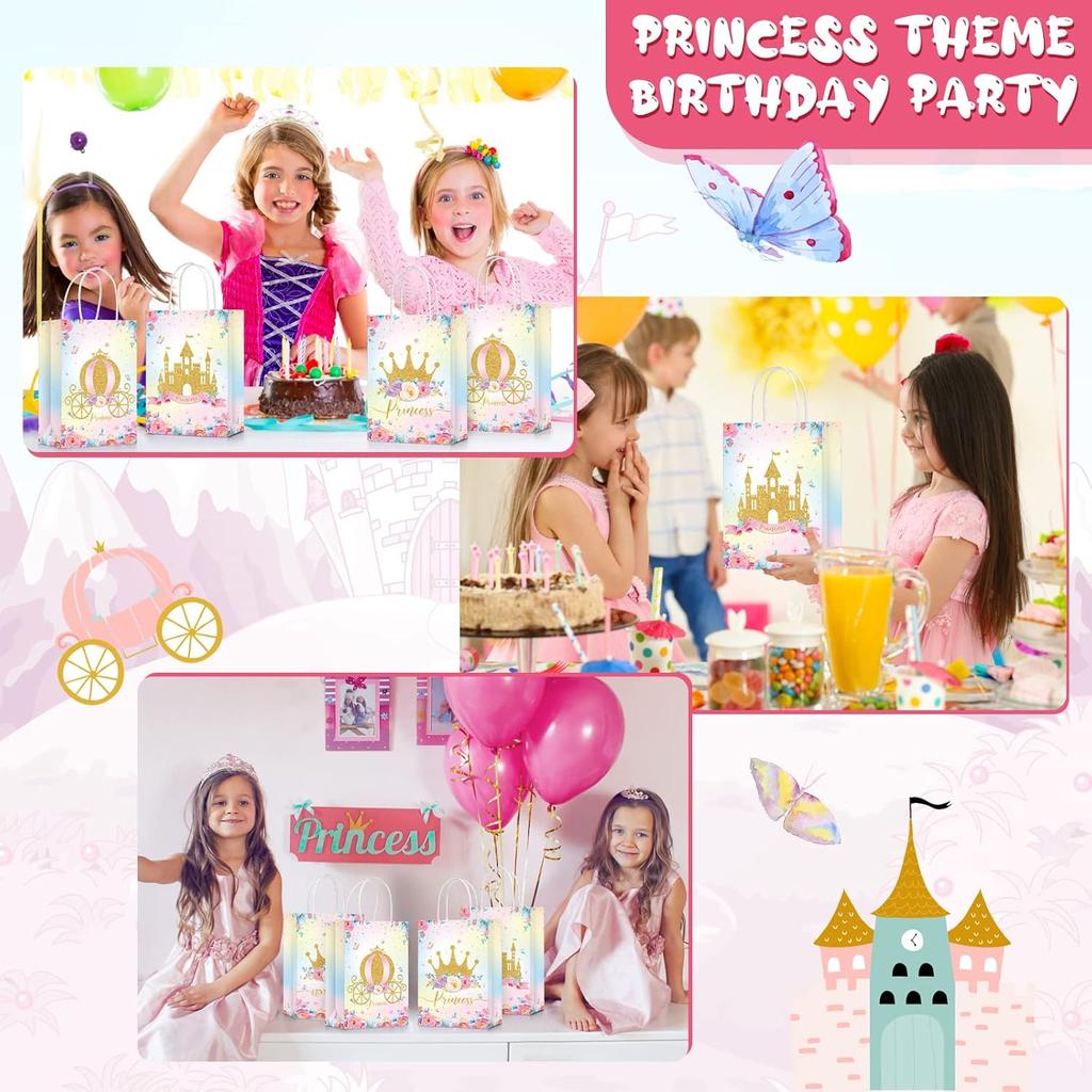 24 Pcs Princess Prince Party Favor Bags Prince Princess Castle Party Bags Princess Treat Bags with Handles Candy Goodie Bags for Gender Reveal Party