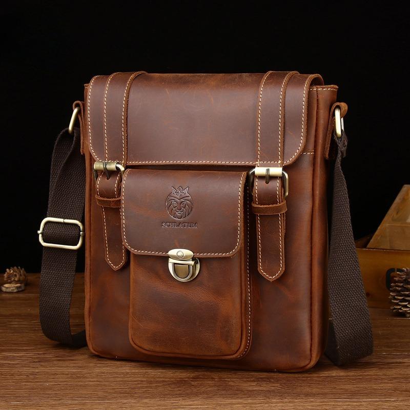 Men's Fashionable Single-shoulder Crossbody Bag, Cowhide Men's Bag, British Retro Genuine Leather Messenger Bag