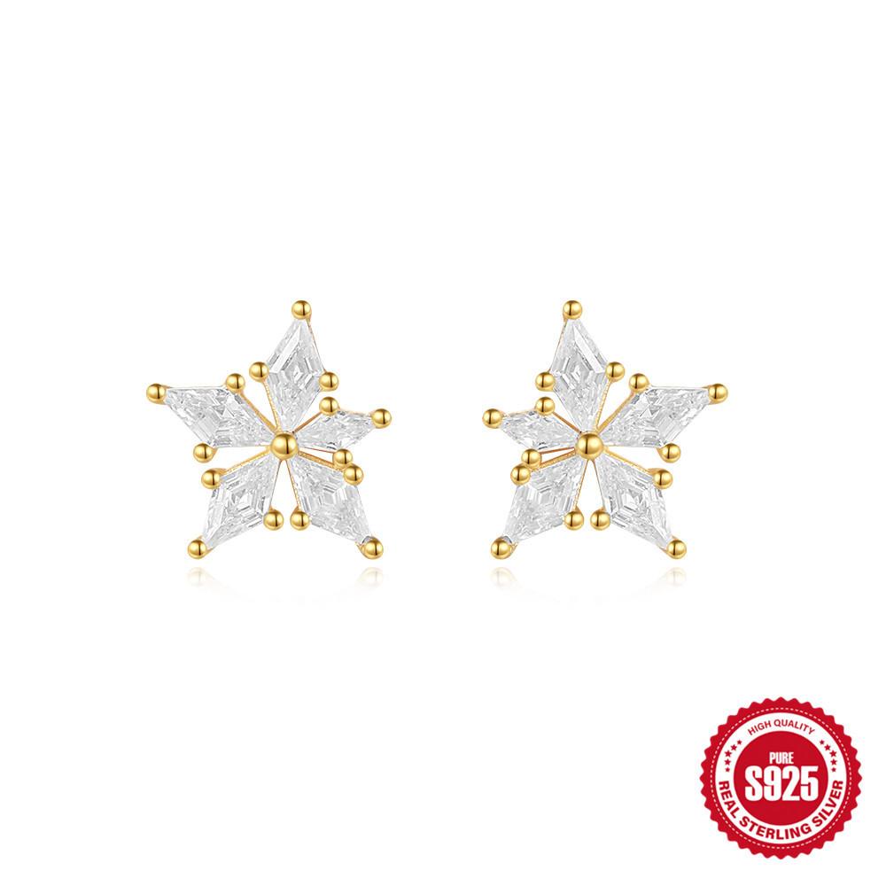 Rhombus Zirconium Pentagram Fashion Rainbow Elements Simple S925 Sterling Silver Daily With Horse Eye Zircon Stud Earrings