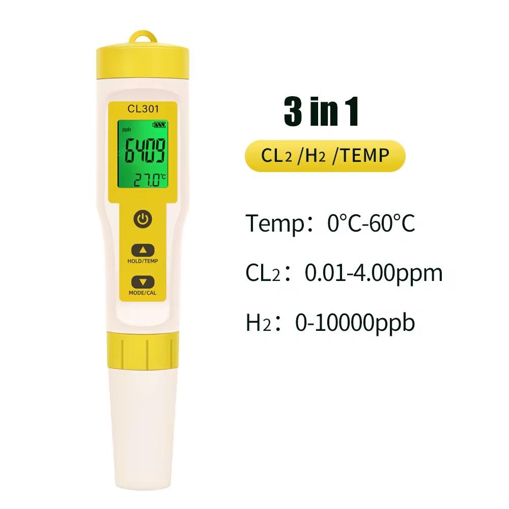5 In 1 Chlorine Meter PH/CL2/H2/ORP/Temperature Meter Water Quality Tester for Pools Drinking Water Aquarium Aquaculture
