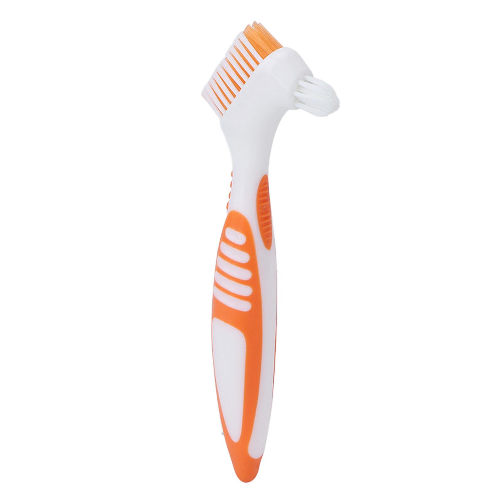 

Denture Toothbrush Dual Head Safe Denture Cleaning Tools for Partial Dentures Half Dentures Complete Dentures Orange
