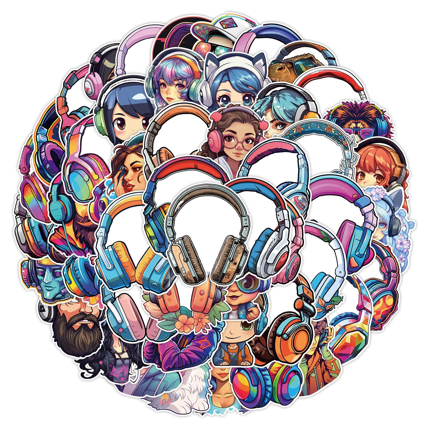 

50 Pictures of Fantasy Color Headphones Graffiti Stickers Car Mobile Phone Water Cup Decoration Stickers Waterproof Creative Children Cartoon Stickers