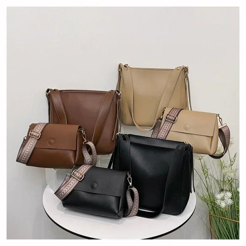 Soft high-capacity PU  crossbody bag solid zipper simple buckle simple shoulder versatile bag