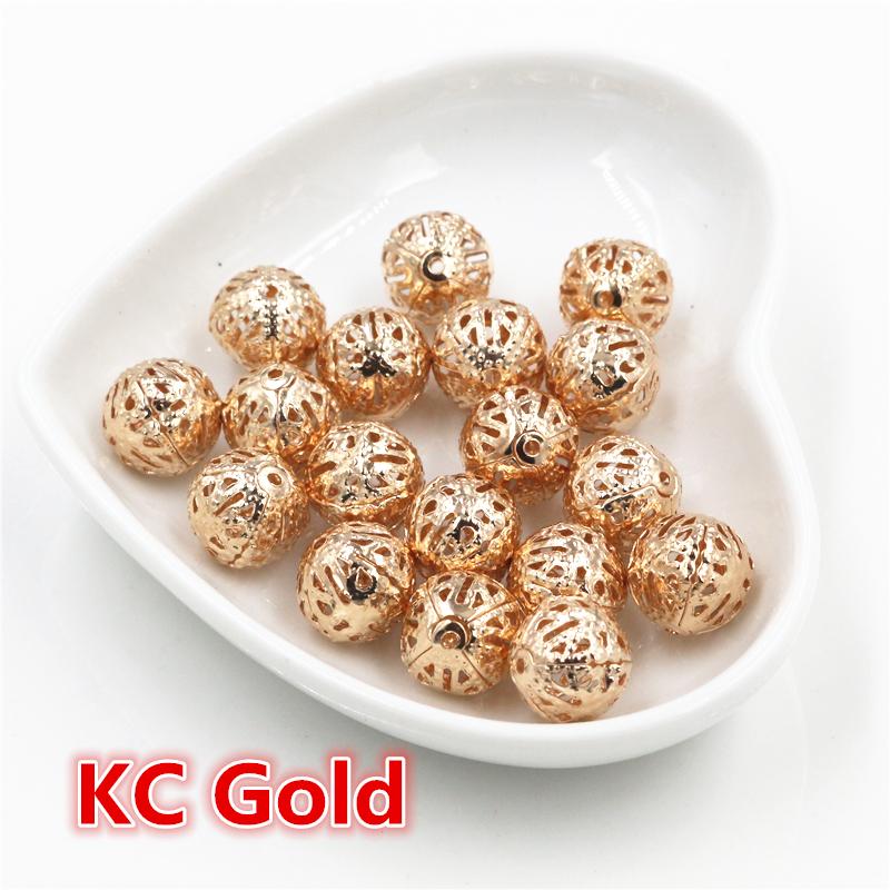 4/6/8/10mm Hollow Ball Flower Beads Metal Charms Gold Color  /Silver Plated Rhodium Filigree Spacer Beads For Jewelry Making