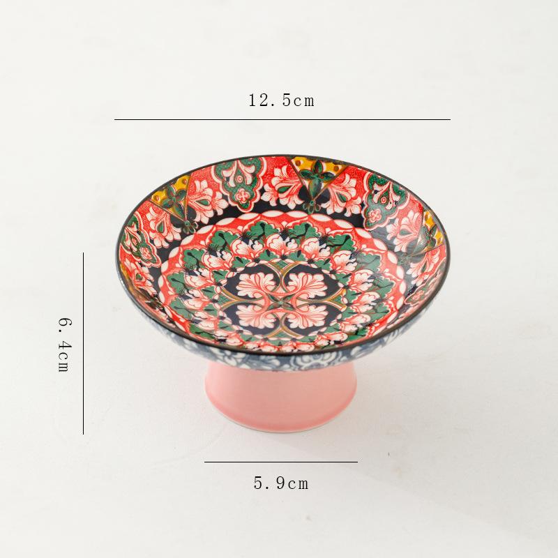 Retro Chinese Refreshments Tray Kitchen Organizers Tall Fruit Tray Chinese Snacks Dried Fruit Bowl Ceramic Decorative Tray Gift