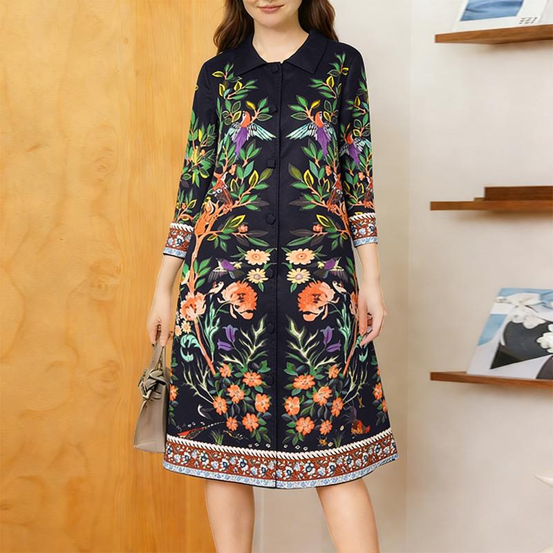 

ZANZEA Women Casual Turn Down Collar Long Sleeve Bohemian Print Dress 5XL чорний