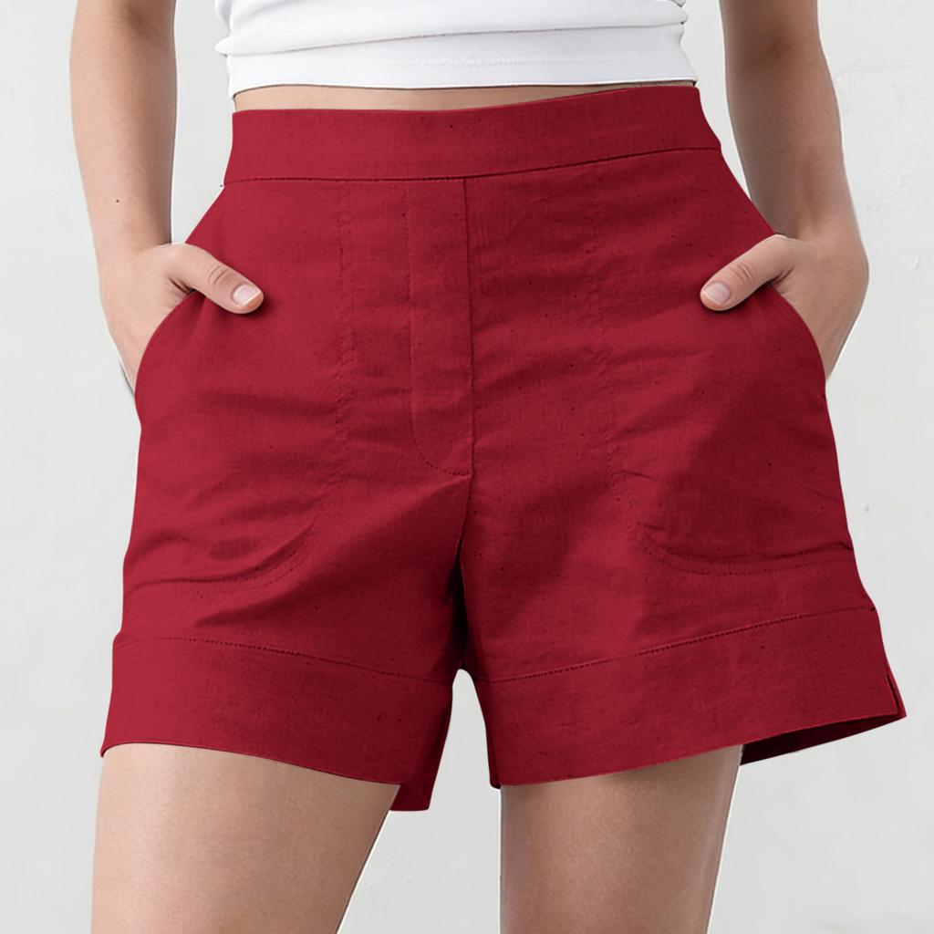 Women's Cotton And Linen Shorts, With Pockets, Soft Button Closure, Zipper, Slim Fit.