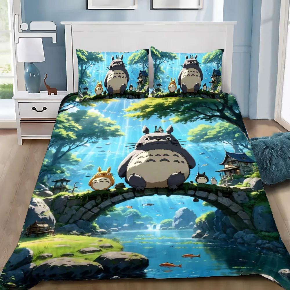 Anime Duvet Cover Pillowcase Bedding Set T-TotoroS Kawaii Adult Boy Girl Bedroom Decoration Children Single Double Large Size