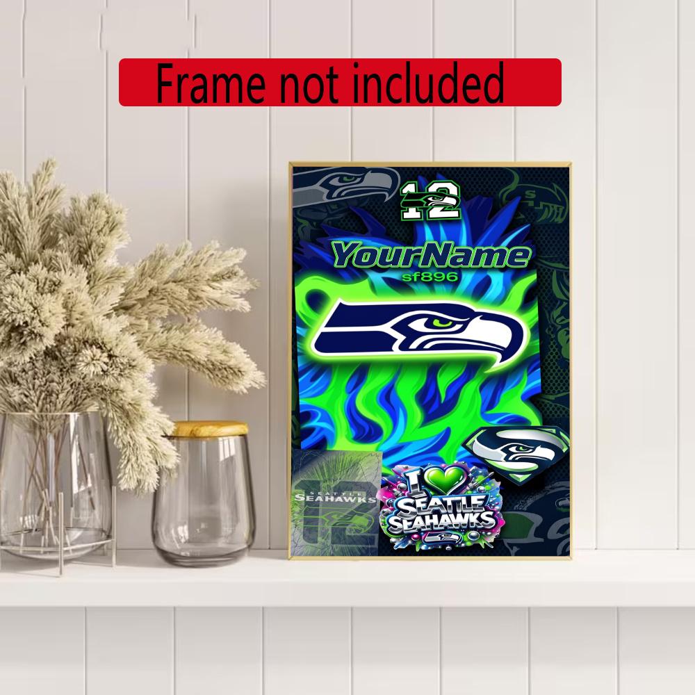 Seattle Seahawks Personalized Text Diamond Painting Round Diamond Mosaic Rhinestones Diamond Embroidery Craft Kit Wall Decor Without Frame
