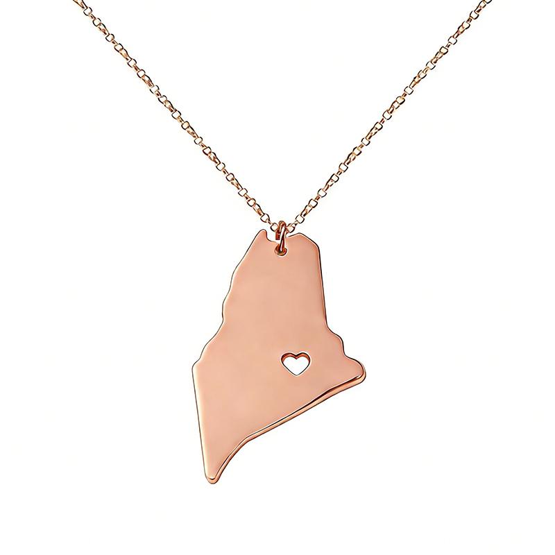 

Fashion Stainless Steel Hollow Heart United States Maine Map Pendant Necklace Jewelry Accessories рожевий колір золота