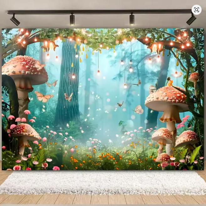 Fantasy Wonderland Jungle Mushroom House Fairy Tale Magic Photography Background Children's Birthday Party Decoration Background