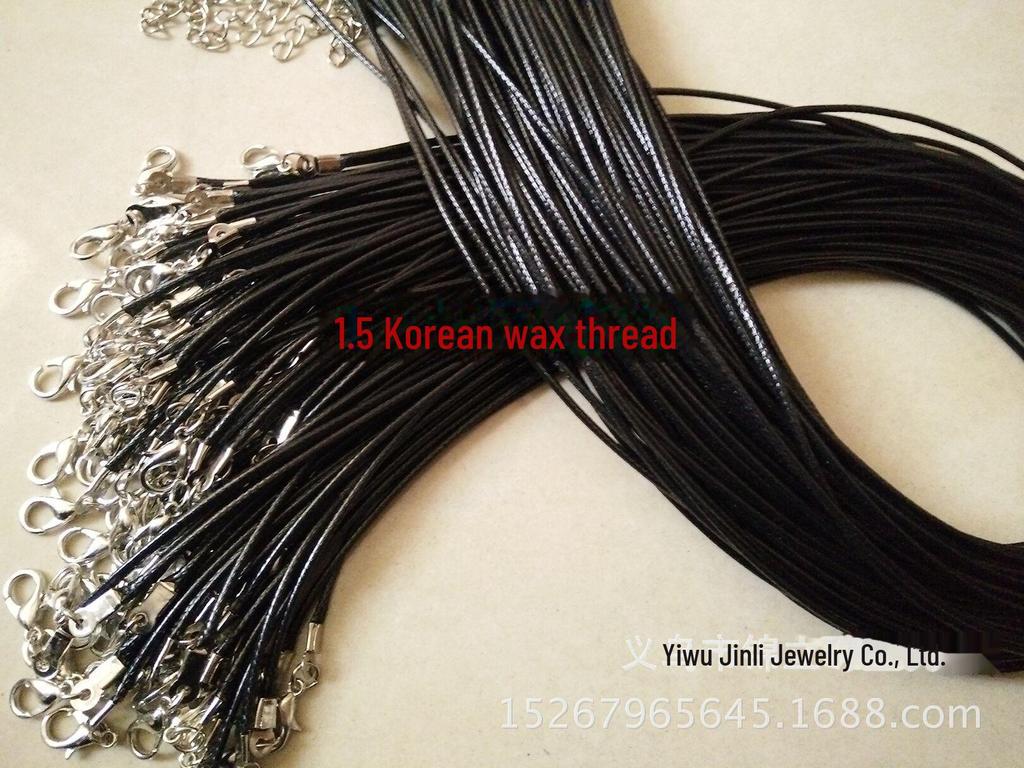Koreański naszyjnik z woskowanej nici z zapięciem typu homar - czarny skórzany wisior na sznurku do biżuterii DIY i łańcuszków na swetry