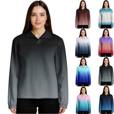 Damen Pullover mit Farbverlaufdruck, Langarm, Sport-Flanell-Top