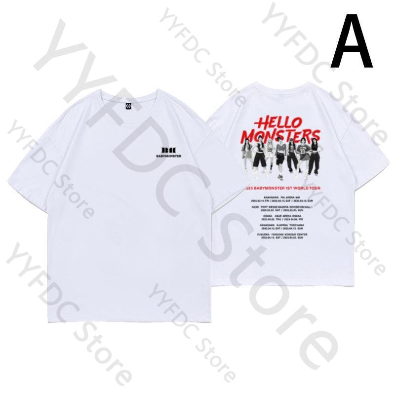 Babymonster T Shirt Kpop Fashion HELLO MONSTERS Concert Fans MONSTIEZ Tops Women crop tops Unisex Summer Cotton Short Sleeve Tee S