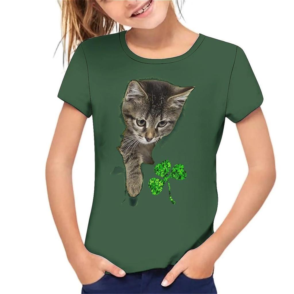 Kids T-shirt 3d Print Summer Children's Cute Animal 3D Printed Simple and Casual Round Neck Short Sleeved T-shirt