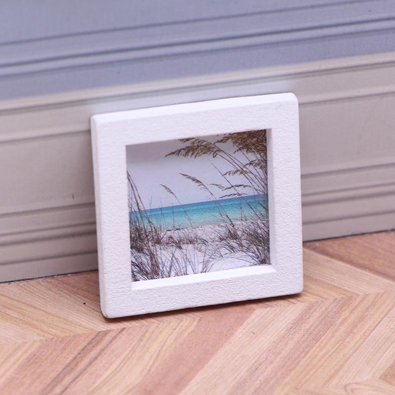 1Set 1:12 Puppenhaus Miniatur Sommer Strand Foto Rahmen Landschaft Wandbild Wanddekoration Modell Dekor Spielzeug Puppenhaus Zubehör