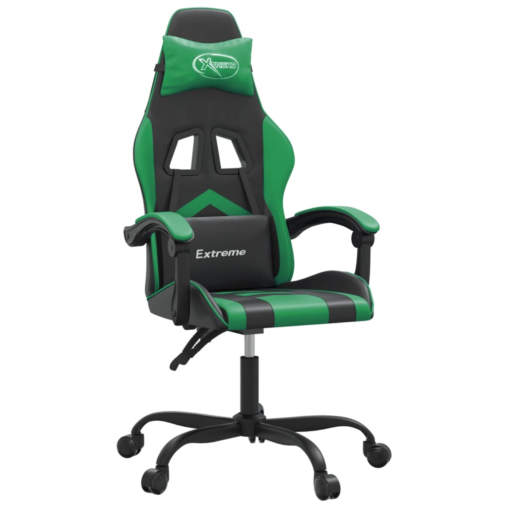Gaming Chair Swivel Black and Green PU Leather