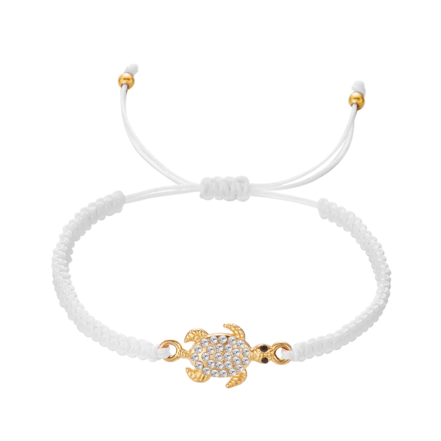 

Boho Bohemian Sea Turtle Woven Bracelet For Women Full Rhinestone Tortoise Handmade Bangles Beach Party Banquet Charm Zircon