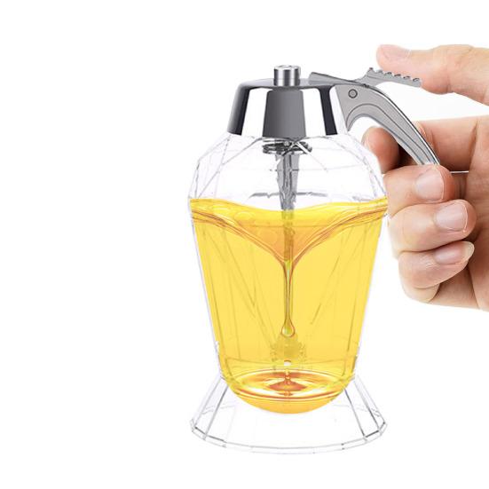 Syrup Dispenser Plastic with One-Hand Operation Honey Dispenser Press Type Honey Maple Syrup Bottle for Kitchen