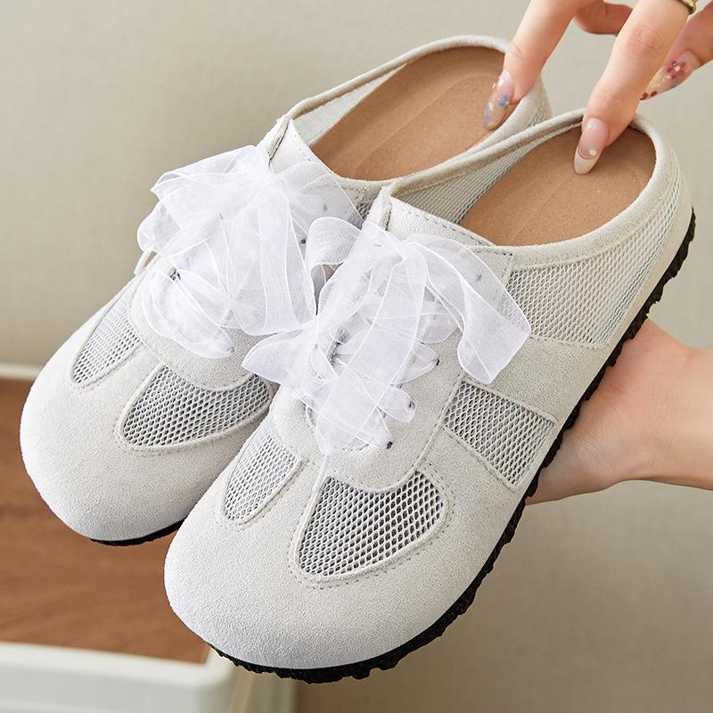 Women's Shoes New Mesh Breathable Slippers Versatile Casual Shoes Light One Pedal Half Support Trendy and Comfortable German Training Shoes