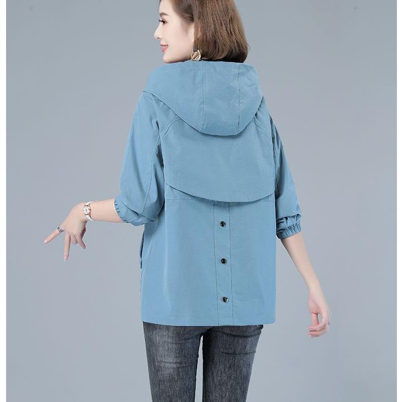 Giacca Elegante con Cappuccio Moda Primavera Donna Autunno Femminile Nuovo Cuciture Largo Corto Top con Cerniera Cappotto Coreano Signora