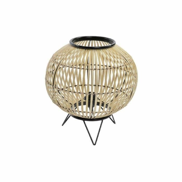 Lampe De Bureau - Métal - Bambou - Noir Et Marron - Design Contemporain - 36 X 36 X 37 Cm