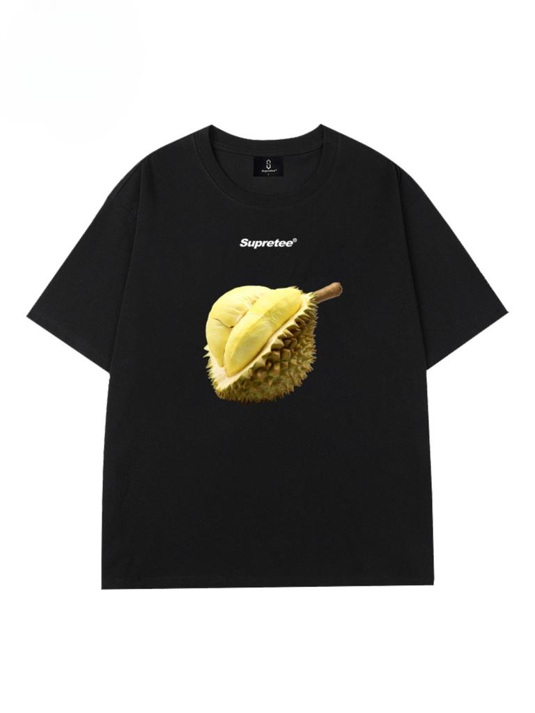 Summer Fashion Heavyweight Retro Men's Fruit 100% Cotton Printed Round Neck High Quality Leisure Fitness Street T-shirt