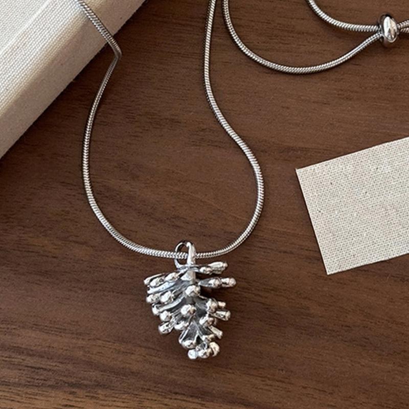 Adjustable Necklace with Silver Pine Cone Charm for Everyday Wear Versatile Styling Comfortable Designs
